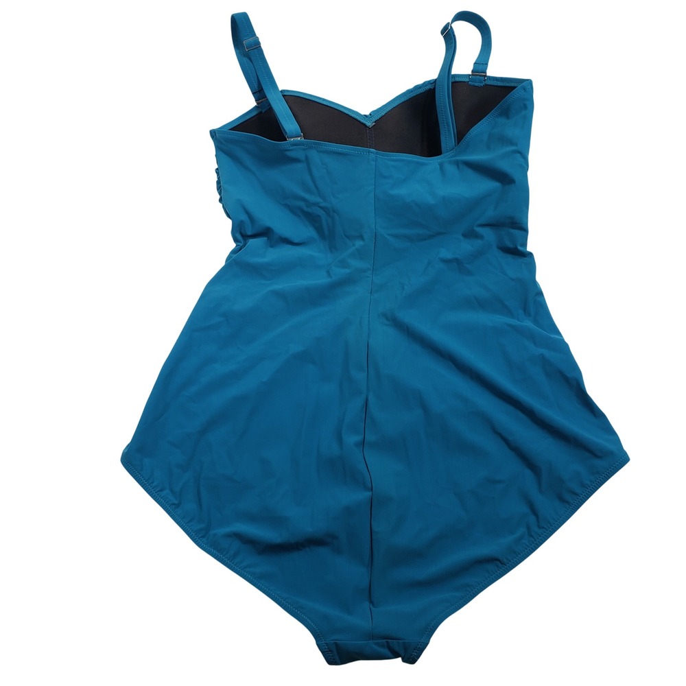 Anita Comfort‎ Teal Blue Ruched One Piece Swimsuit Size 16 D Cup Slimming Front - Picture 7 of 7